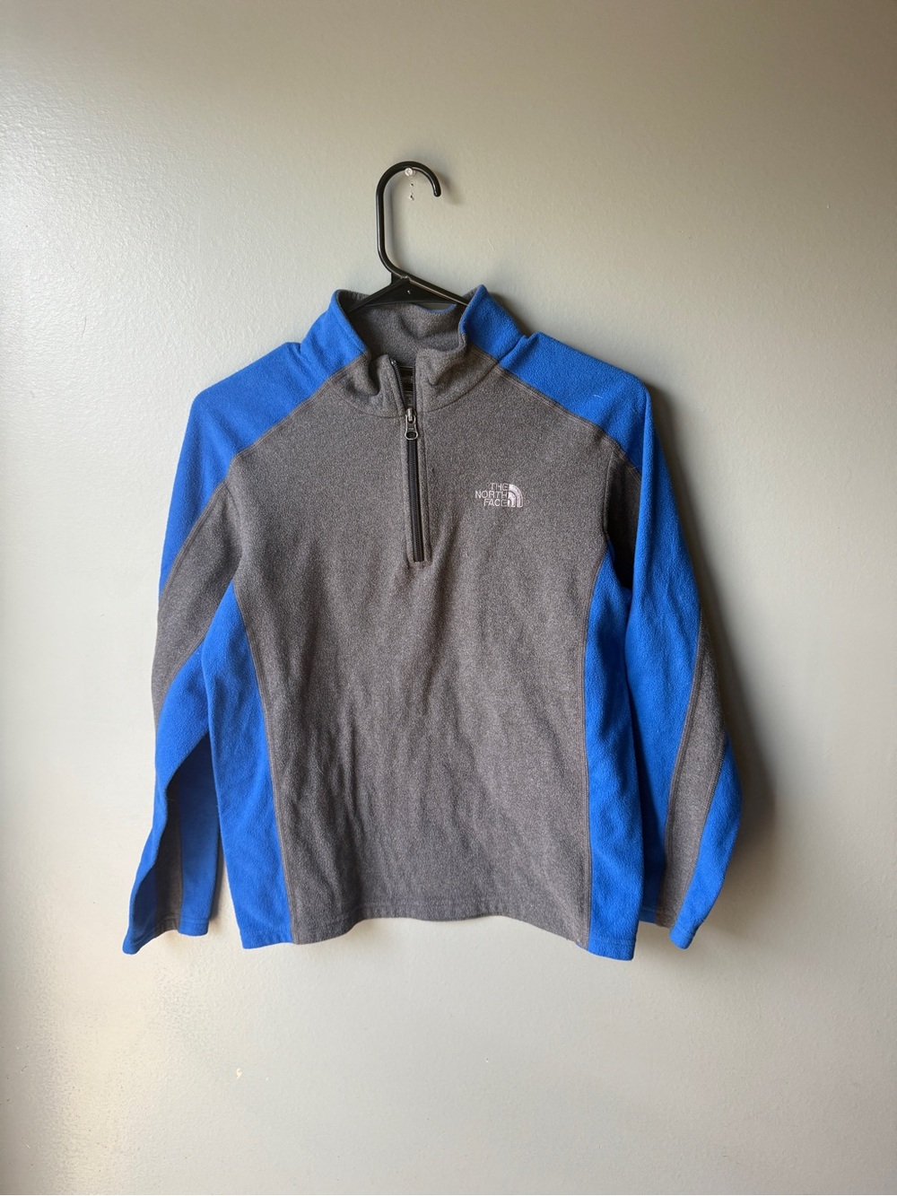 The North Face Boys Glacier 1/4 Zip Fleece Pullover Gray Blue Size L 14/16
